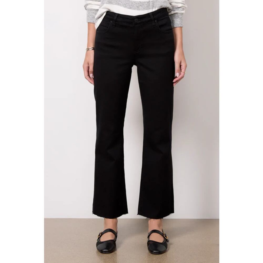 NEW NWT Kut from the Kloth Kelsey Raw Hem Mid-Rise Flare Ankle Jeans Black 00